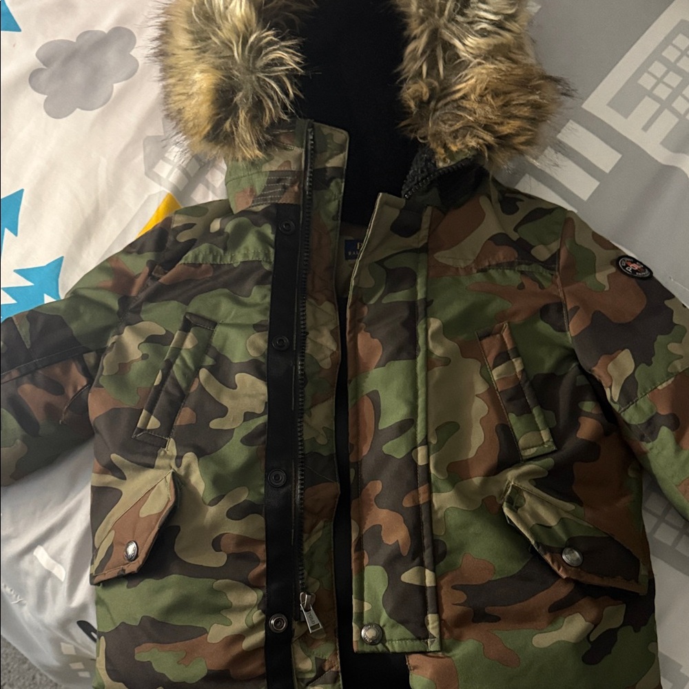 Polo by Ralph Lauren Camouflage Puffer Jacket with Faux Fur Hood